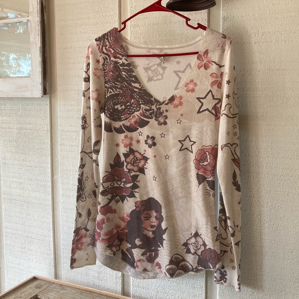 Lucky Brand Vintage Tattoo V- Neck
